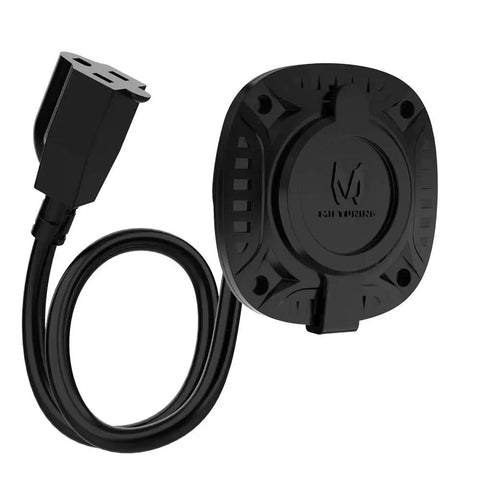 13 Amp 125 Volt AC Port Plug With 16 Inch Heavy Duty Extension Cord And Water Resistant Cap Center Back Outlet Design For Easy Battery Chargers Engine Bays Auto Tools And Garage Power, black weatherproof cap and cord