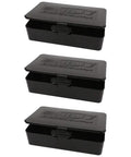 Slick Black Plastic Quick Change Rear End Gear Storage Boxes, Pack of 3 rugged cases with secure lids, for garage and workshop use.