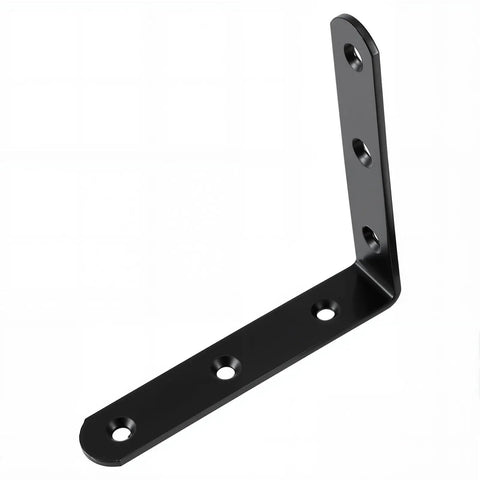 Rock Solid Heavy Duty L Brackets 4 X 4 Inch Matte Black Steel Corner Brace For Shelving And Furniture Reinforcement, close-up view.