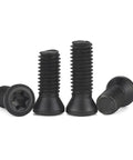 Four M2.5 X 6mm Grade 12.9 High Tensile Torx Screws in black oxide finish for CNC lathe tool insert replacement.
