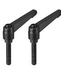 Two black adjustable clamping lever handles with M8x40mm threaded studs, front view