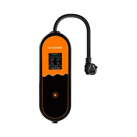 Portable Electric Vehicle Charger 3.5 Kw Evse Wall Box Level 2 Gbt Plug showing black and orange compact design with display for home use.