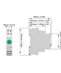 Dimensions and side view of Heavy Duty DIN Rail Mount Push Button Switch 230V AC 2NO 2NC for control panels.