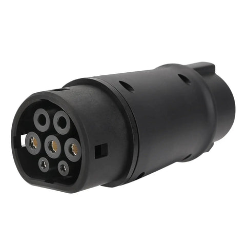 Type One To Type Two EV Charging Adapter Plug Connector, black, 32A capacity, used for electric vehicle charging.