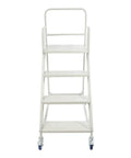 Industrial Four Step Rolling Ladder With Smooth Glide Casters And Non Slip Treads For Daily Shop Grinds, front view.