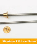 Beefed Up T10 Trapezoidal Lead Screw For 3D Printers, 10mm Diameter, 2mm Pitch, 14mm Lead, 304 Stainless Steel Rod With Copper Nut, Lengths From 100mm To 1000mm, Plug And Play Replacement With Smooth Linear Motion, shown with copper nut