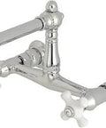 Wall Mount Bathroom Faucet In Polished Chrome With Solid Brass Construction, 8-Inch Center, 2-Hole Install, Drip-Free Ceramic Disc Cartridge, 1.2 GPM At 60 PSI