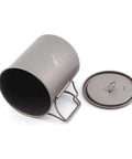 Ultralight Titanium 750ml camp pot with lid for solo hikes, bikepacking, and minimalist backpacking, perfect for boiling water, open lid view