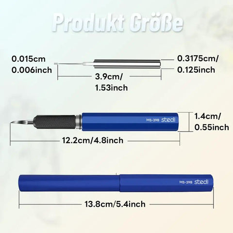 Hardcore Model Scribing Chisel Featuring Fire Sharp Tungsten Steel 0.15mm Blade For Crisp Panel Line Engraving And Sweet Plastic Kit Rescribing Projects - Blue handle and precise blade dimensions.