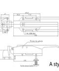 Technical drawing of Beefy Heavy Duty Industrial Freezer Door Handle Kit with measurements and design details.
