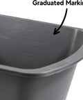 Close-up of gray Rectangular Plastic Wash Basin Set 7 Qt Small Portable Bedside Soaking Tub Pack Of 2 with measurement markings.