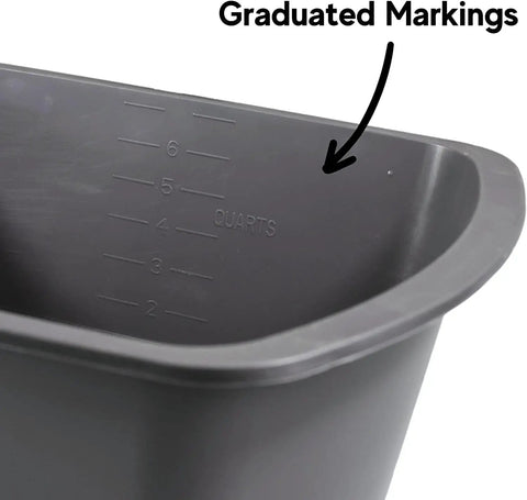 Close-up of gray Rectangular Plastic Wash Basin Set 7 Qt Small Portable Bedside Soaking Tub Pack Of 2 with measurement markings.
