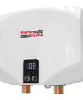 Mini Tankless Electric Water Heater 3.5kW 110 to 120V Point Of Use On Demand Instant Hot Water For Sink Wall Mounted With LED Display ETL Certified ET035 White showing digital temperature display and water connections.