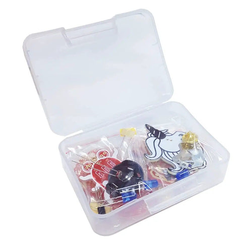 DIY Soldering Practice Kit For Beginners PCB Board Brooch Decoration With Skeleton Unicorn Heart And Insect Shapes in box