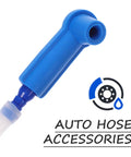 Close-up of Must Have Brake Bleeder Hose Kit for Cars and Bikes showing blue rubber tubing and fitting.