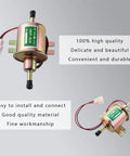 12V Inline Fuel Pump For Gas Engines With Low 2.5 To 4 PSI, Universal Fit For Lawn Mowers, Close-up View, Built In Check Valve