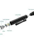 Exploded view of Compact AAA Powered EDC Flashlight For Camping And Hiking With Tail Switch 180 Lumens Beam, showing components.