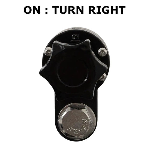 Close-up of Heavy Duty 300 Amp Magnetic Welding Ground Clamp with on off switch, showing knob in on position, text reads 'On: Turn Right'.