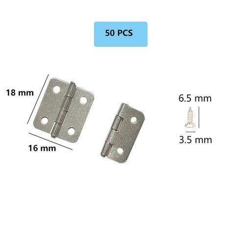 Antique Mini Hinges 50 Piece Set With Replacement Screws For Wooden Boxes Jewelry Chests And Cabinets DIY Projects 18x16mm Nickel Finish