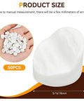 White Door Frame Plugs 50 Pack 5/16 By 1/4 Inch Hole Covers shown with size measurements and quantity displayed on packaging.