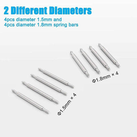 Pro Grade Watch Pin And Spring Bar Tool Set with 1.8mm Spring Bars and 1.5mm Pins for 20mm Lug Width Replacement