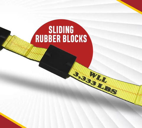4 Pack Beefy 2 Inch Car Hauler Straps With Ratchet, Swivel J Hooks And Rubber Block 10,000 Lb Break Strength