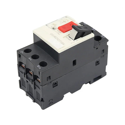 Badass GV2-ME Motor Protection Circuit Breaker With Push Button Reset, black 3 pole thermal magnetic unit for 20-25 A rating.