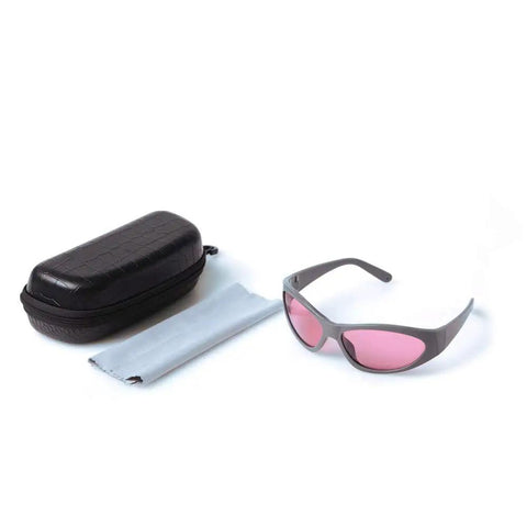 Top Tier Laser Protection Glasses for 755 Nm and 808 Nm Diodes with black case and cleaning cloth for safety during treatments.