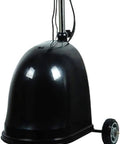 Floorstand Mist Fan With Oscillating Head And Adjustable Height features a black base and wheels for easy mobility.
