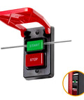 Top Shelf Dual Voltage Paddle Switch Kit With Mounting Bolts features green start and red stop buttons for emergency use.