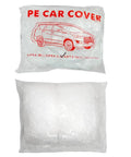 Clear Disposable Car Cover Keepin It Dry Fits Any Car Up To 12.4 Ft By 21.6 Ft, packaged with illustration and dimensions