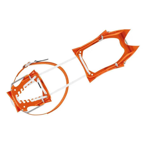Leopard LLF Crampons With LeverLock FIL For Ski Touring And Snow Approaches ultra-lightweight snow gear, orange design.