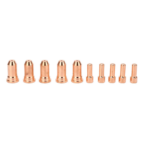 Fabater Plasma Electrode Nozzle 1.5mm Copper High Temp Cutter Torch Consumables 10Pcs Set, precision nozzles arranged in a row.
