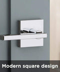 Halifax Door Lever Handle With Iron Black Finish For Hallways And Closets, slick modern square design on door surface.