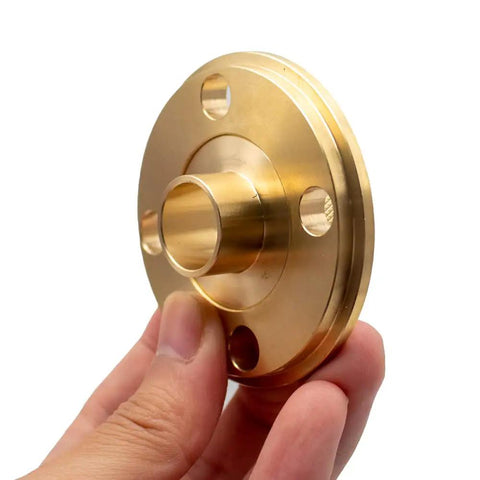 Premium 11 Pc Metric Router Guide Bushing Set Solid Brass Template Bushings showing solid brass adapter plate being held.