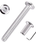 M6 X 50MM Furniture Screws With Barrel Nuts Kit 304 Stainless Steel components including screw, nut, and hex wrench for assembly.