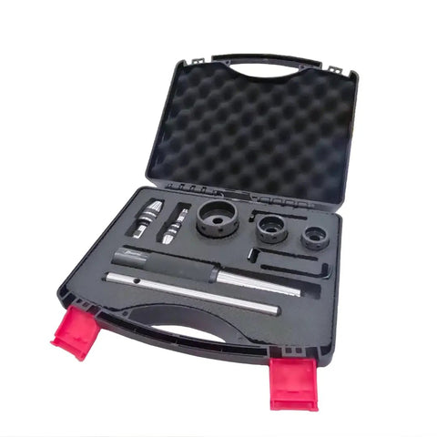 Open durable storage box with Beefed Up Lathe Tailstock Die Holder Complete Kit with MT1 MT2 MT3 sizes for tooling and threading.