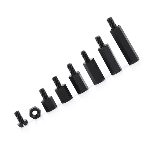 DIY Ready M2 Nylon Standoff Spacers Kit 250 Piece Assortment Hex Female Threaded Columns PA66 Insulated Non Conductive Spacers for PCB Boards and Electronics Projects, black hex standoffs