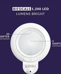Top view of XL Bifocals 1200 Lumens LED Magnifying Lamp With Clamp showing bifocal lens diopter details and brightness.