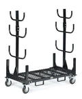 Heavy Duty Mobile Industrial Pipe And Lumber Rack Cart That Moves Like Butter With Four Double Sided Shelves for efficient hauling.