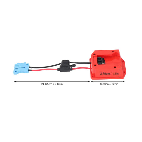 18V Battery Adapter For Peg Perego Ride On Toys With 48 11 1828 M18 Wheel Adapter And Wiring Harness Connector, blue and red with measurements