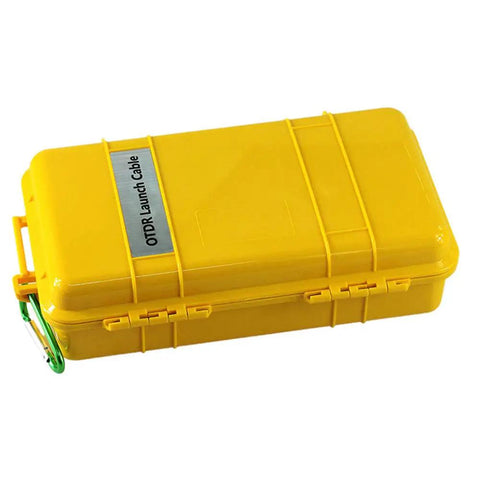 Compact rugged yellow OTDR Launch Cable Box 9 To 125 Single Mode With SC APC Connectors 1000 M Length Low Loss, positive seal lock