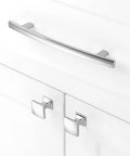 Polished Chrome Square Cabinet Knobs Set, 1 Inch, 10 Pack, Heavy Duty Metal Pulls With Two Screw Sizes For Easy Install, Rust Resistant Hardware Upgrade For Cabinets, Dressers, And Drawers on white cabinet doors