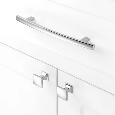 Polished Chrome Square Cabinet Knobs Set, 1 Inch, 10 Pack, Heavy Duty Metal Pulls With Two Screw Sizes For Easy Install, Rust Resistant Hardware Upgrade For Cabinets, Dressers, And Drawers on white cabinet doors