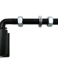 Heavy Duty Gate Hinge Set For Welding On Large Iron Or Steel Gates With Adjustable Five Eighth Inch J Bolt Pivot, Ball Bearing, Rust Resistant Black Powder Coat, Easy Install, Sold As Pair, black steel hinge close-up
