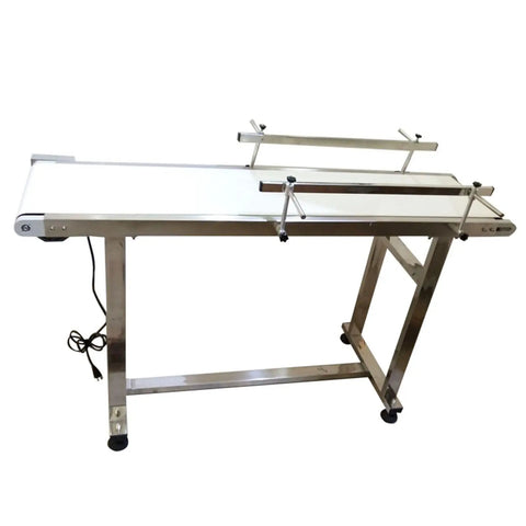 Heavy Duty 110V PVC Belt Conveyor With Double Guardrail 53 Inch Long Belt 11.8 Inch Wide Built Tough For Industrial Transport Anti Static Durable Stainless Steel Frame Adjustable Speed