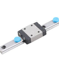 Precision Linear Rail Guide With 7mm Wide Slide Block With Ball Retainer And Built In Lubrication System in silver and black finish.
