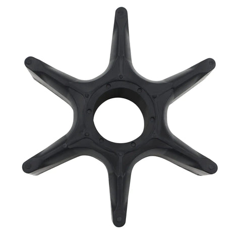 Top view of a black rubber water pump impeller for Yamaha outboard motors, fits models 150 175 200 225 250 300 HP.