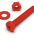 Heavy Duty Red Polypropylene Pan Head Cross Drive Plastic Screws And Bolts Fasteners M3 X 20 Millimeters with nut and washer