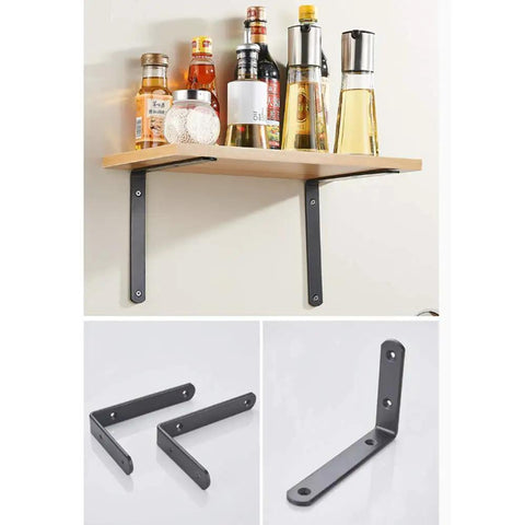 Ultra Strong Black L Brackets Wall Mounts Rock Solid Corner Shelf Supports Rust Proof Iron Braces Quick Setup Kit for DIY floating shelves with liquor bottles.